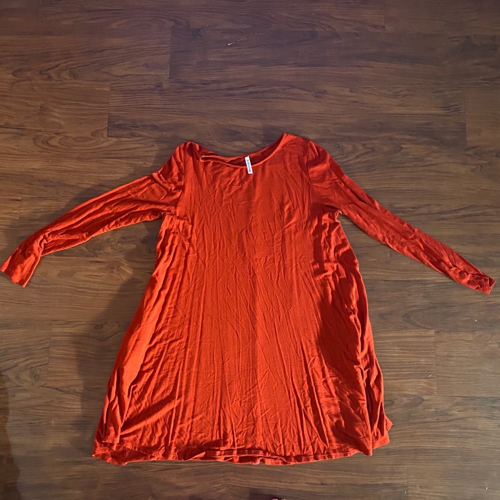 Long Sleeve Burnt Orange T-Shirt Dress